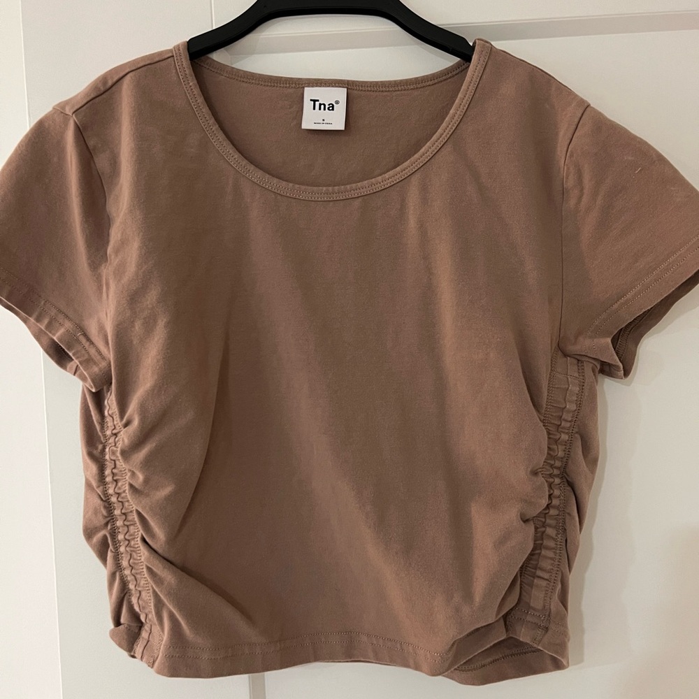 Aritzia Tna Women's Brown Side-Ruched Crop Top